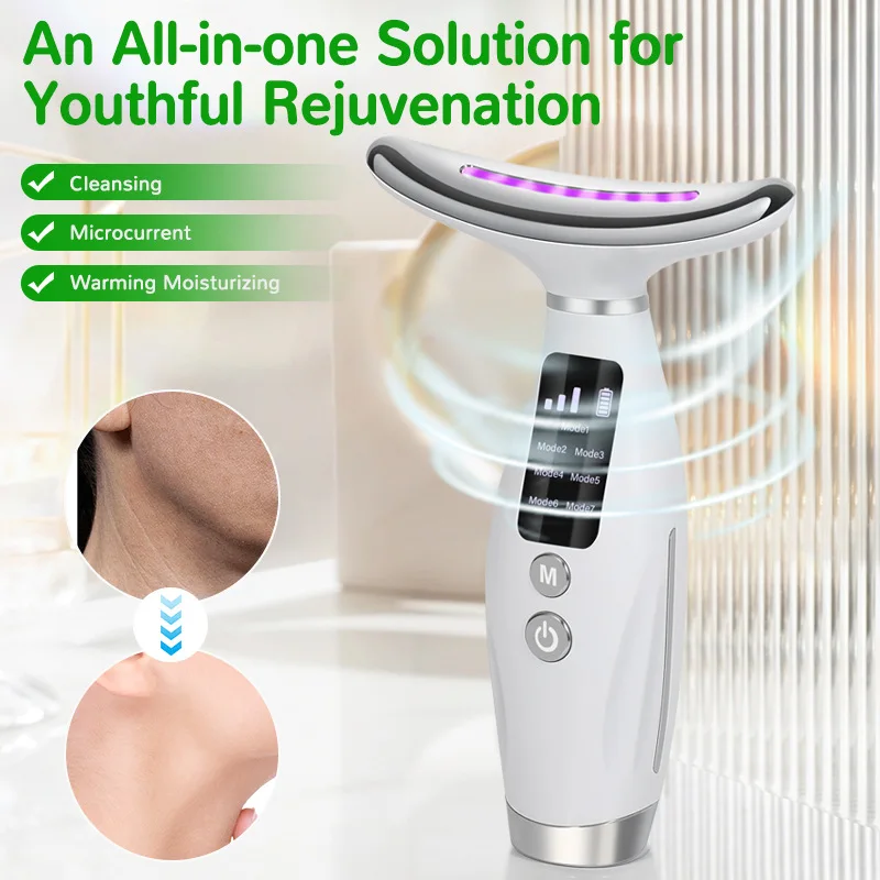 All-in-one LED microcurrent warming facial device
